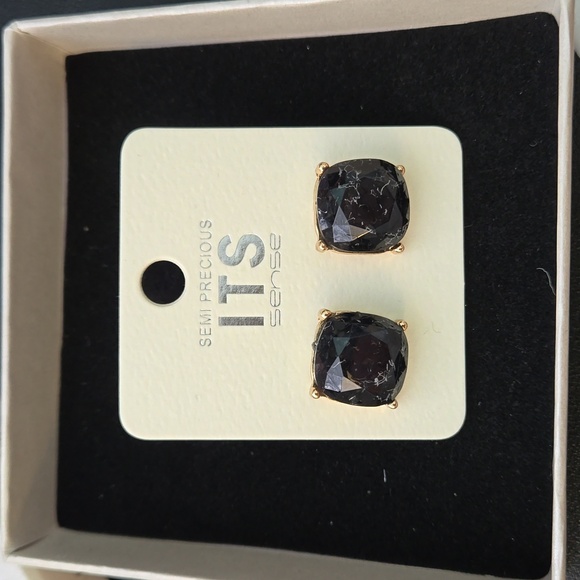 Cushion Cut Semi Stone Epoxy Stud Earrings, NWT - Picture 2 of 8